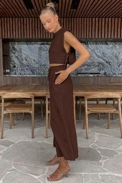 Y2K Aesthetic Out And About Linen Set for Women - Coquette Style Vacation Fashion