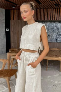 Y2K Aesthetic Out And About Linen Set for Women - Coquette Style Vacation Fashion
