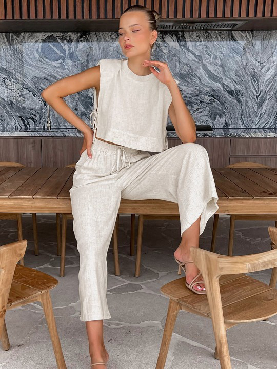 Y2K Aesthetic Out And About Linen Set for Women - Coquette Style Vacation Fashion Y2K Aesthetic Out And About Linen Set for Women - Coquette Style Vacation Fashion