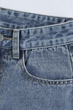 Y2K Aesthetic Outline Embroidery Mom Jeans - Coquette Grunge Fashion for Women