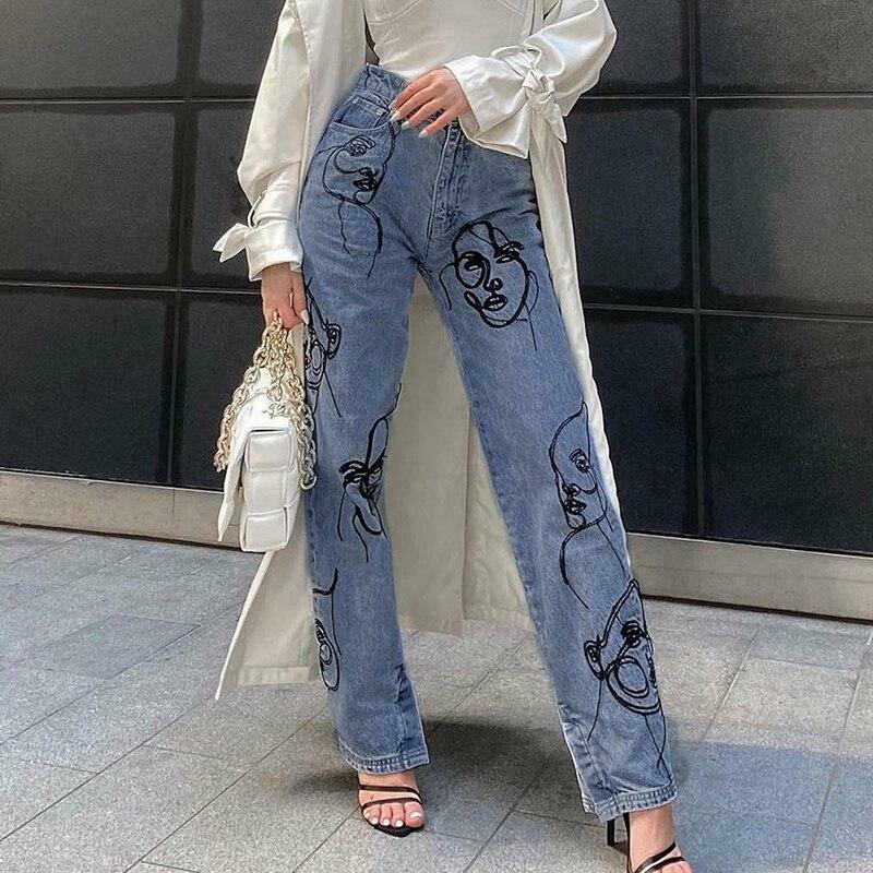 Y2K Aesthetic Outline Embroidery Mom Jeans - Coquette Grunge Fashion for Women Y2K Aesthetic Outline Embroidery Mom Jeans - Coquette Grunge Fashion for Women