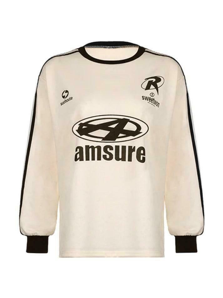 Y2K Aesthetic Oversized Long Sleeve Tee with Contrast Color Letter Print