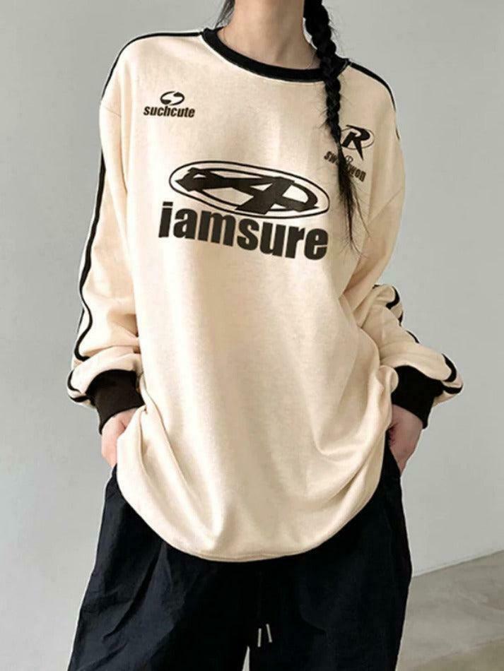 Y2K Aesthetic Oversized Long Sleeve Tee with Contrast Color Letter Print