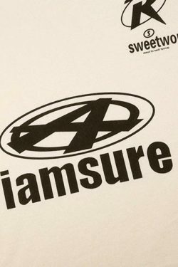 Y2K Aesthetic Oversized Long Sleeve Tee with Contrast Color Letter Print