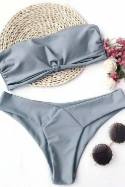 Y2K Aesthetic Padded Bandeau Bikini Set - Coquette Grunge Fashion with Cute Tops & Cargo Skirt