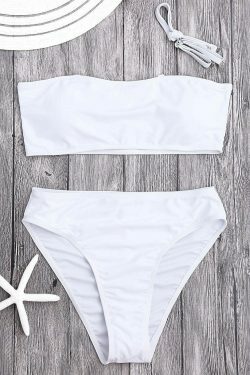 Y2K Aesthetic Padded Bandeau Bikini Set with High Cut - Coquette Style Swimsuit