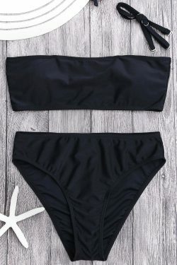 Y2K Aesthetic Padded Bandeau Bikini Set with High Cut - Coquette Style Swimsuit
