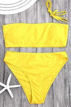 Y2K Aesthetic Padded Bandeau Bikini Set with High Cut - Coquette Style Swimsuit