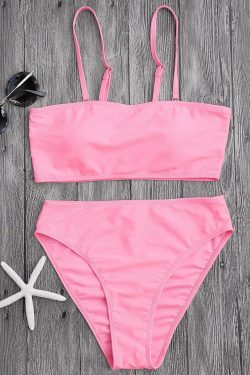 Y2K Aesthetic Padded Bandeau Bikini Set with High Cut - Coquette Style Swimsuit