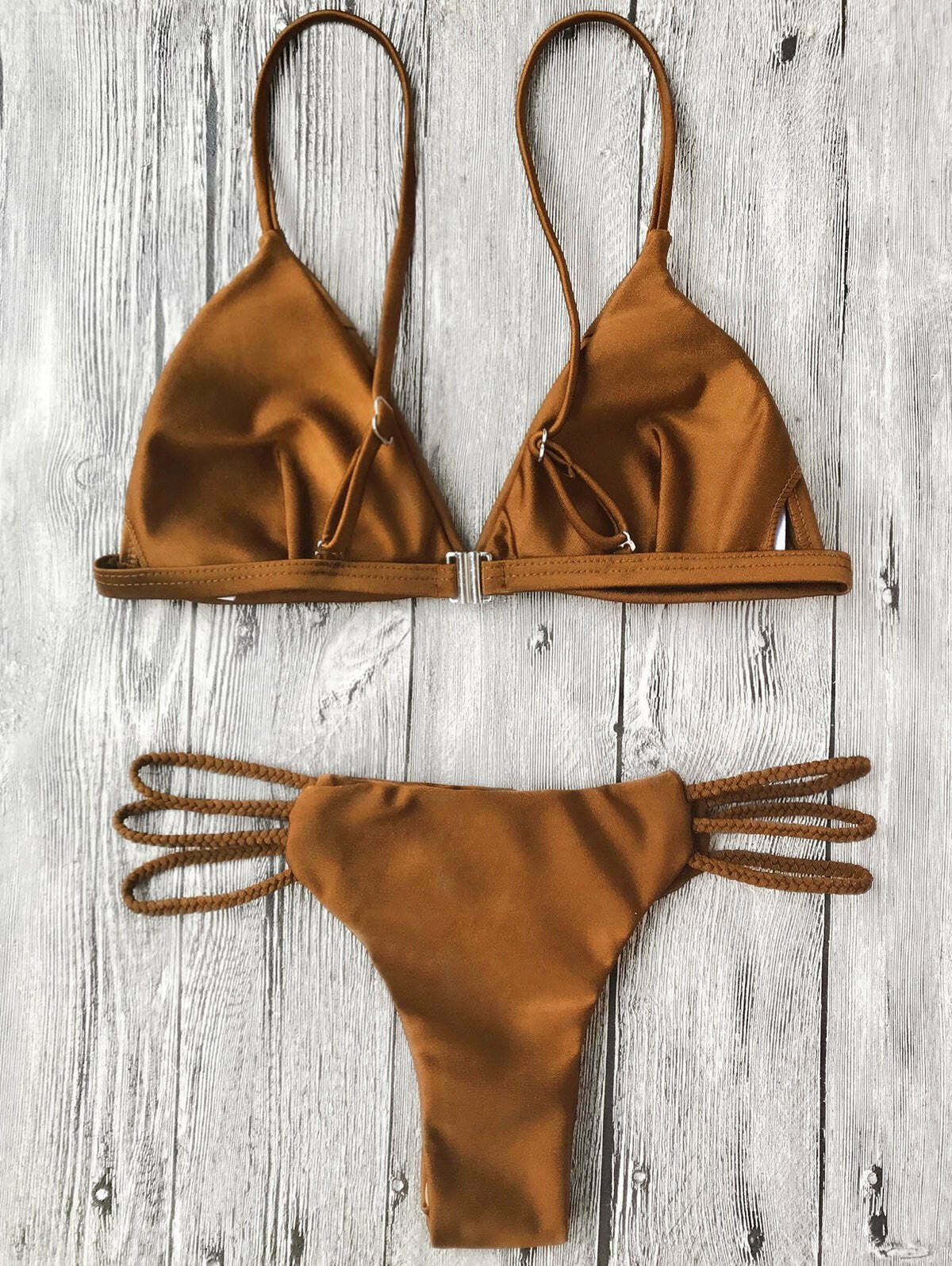 Y2K Aesthetic Padded Bikini Top with Braided String Bottoms - Coquette Style for Women's Fashion