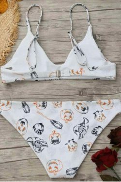 Y2K Aesthetic Padded Pumpkin Bikini Set for Women - Coquette Style Halloween Fashion