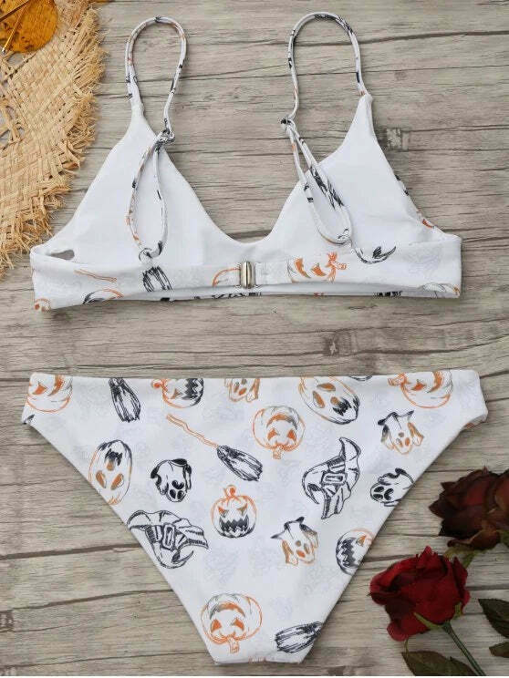 Y2K Aesthetic Padded Pumpkin Bikini Set for Women - Coquette Style Halloween Fashion