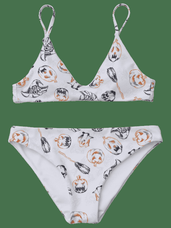 Y2K Aesthetic Padded Pumpkin Bikini Set for Women - Coquette Style Halloween Fashion