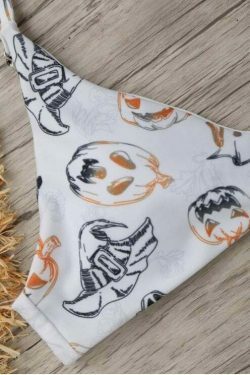Y2K Aesthetic Padded Pumpkin Bikini Set for Women - Coquette Style Halloween Fashion