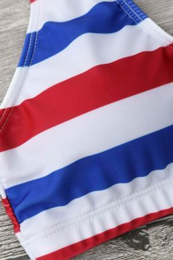 Y2K Aesthetic Padded Striped High Cut Scoop Bikini Set