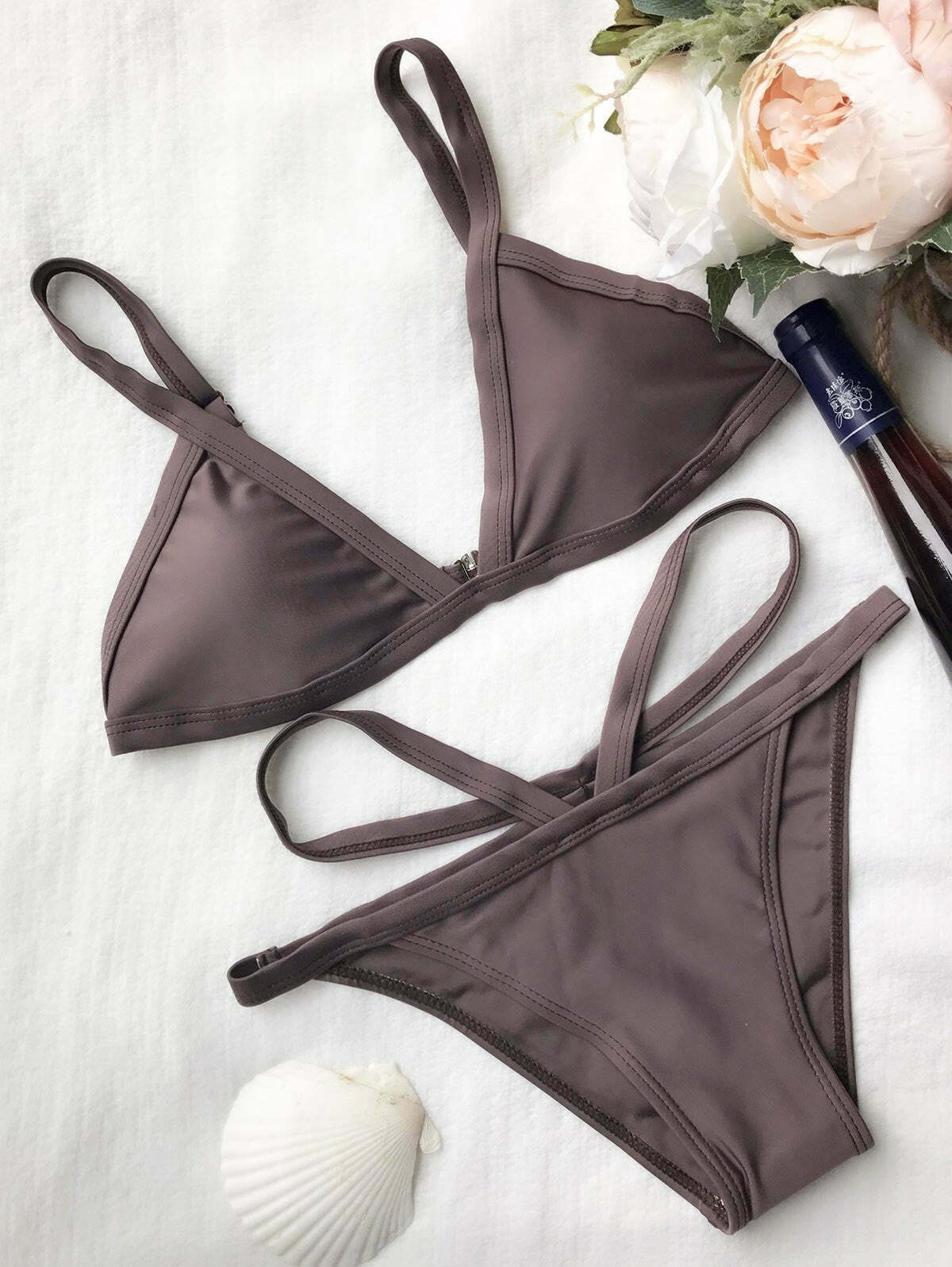 Y2K Aesthetic Padded V Strap Thong Bikini Set in Coquette Style