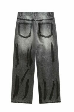 Y2K Aesthetic Paint Stripe Faded Baggy Jeans - Vintage Style Denim for Women