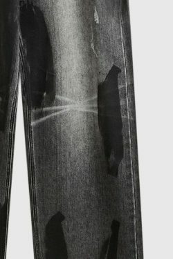 Y2K Aesthetic Paint Stripe Faded Baggy Jeans - Vintage Style Denim for Women