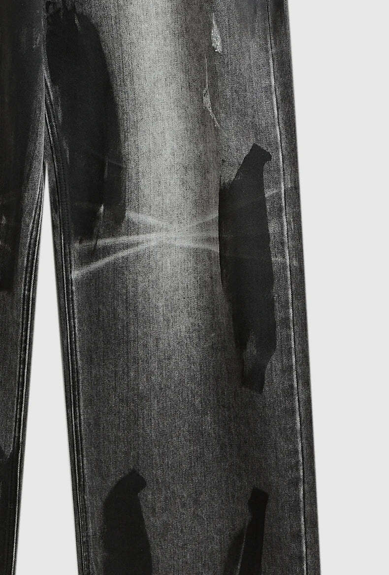 Y2K Aesthetic Paint Stripe Faded Baggy Jeans - Vintage Style Denim for Women Y2K Aesthetic Paint Stripe Faded Baggy Jeans - Vintage Style Denim for Women