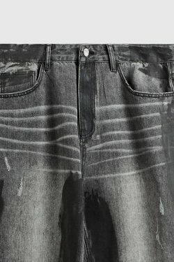 Y2K Aesthetic Paint Stripe Faded Baggy Jeans - Vintage Style Denim for Women