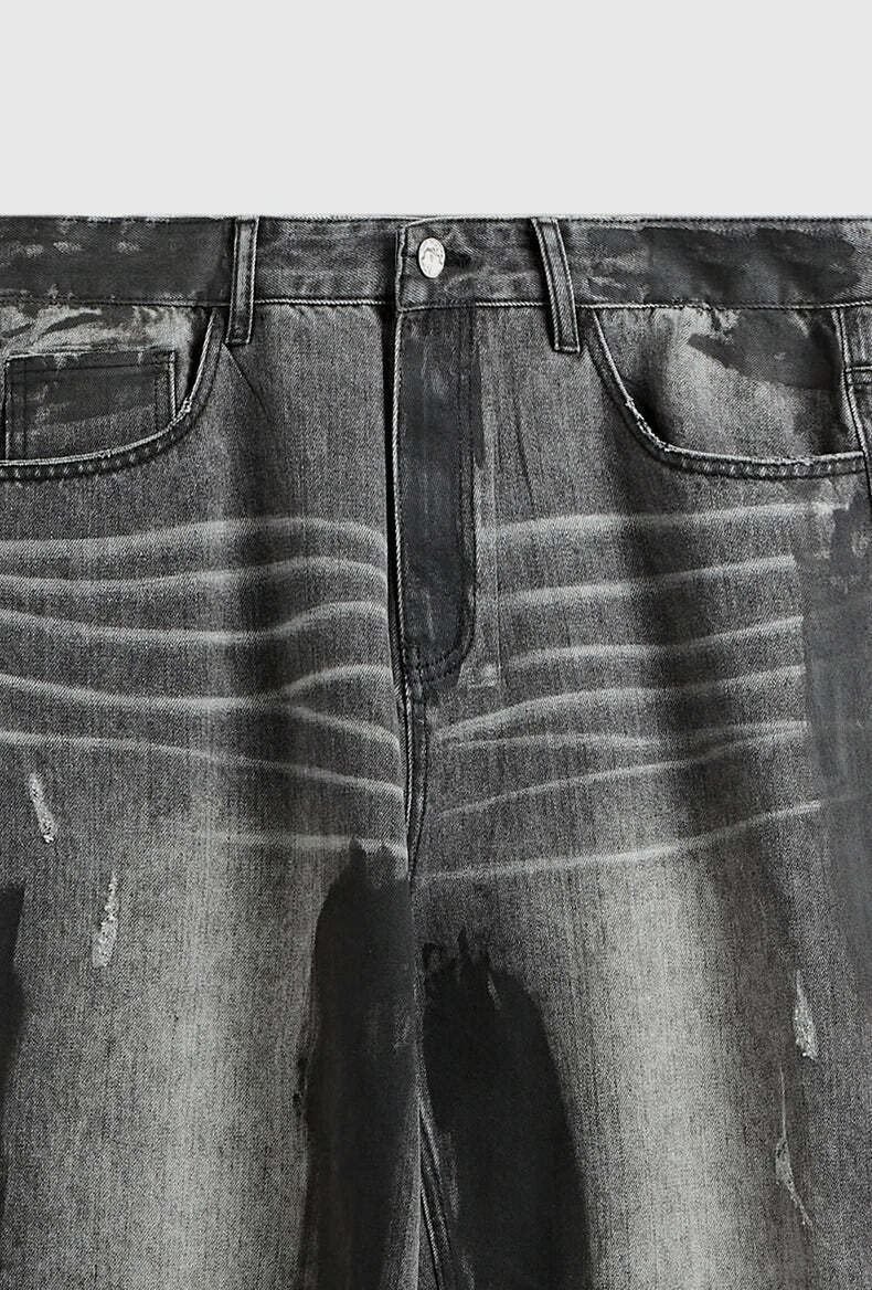 Y2K Aesthetic Paint Stripe Faded Baggy Jeans - Vintage Style Denim for Women Y2K Aesthetic Paint Stripe Faded Baggy Jeans - Vintage Style Denim for Women