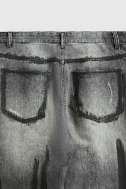 Y2K Aesthetic Paint Stripe Faded Baggy Jeans - Vintage Style Denim for Women