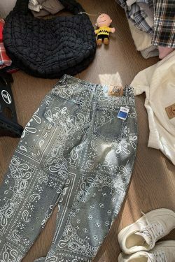 Y2K Aesthetic Paisley Baggy Jeans: Coquette Style with Grunge & Pastel Goth Vibes
