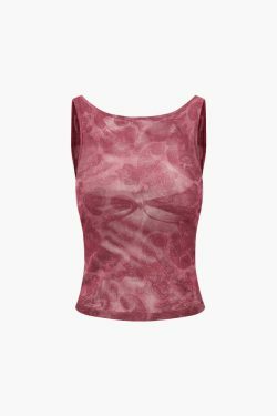 Y2K Aesthetic Paisley Print Mesh Tank - Grunge Coquette Fashion Statement