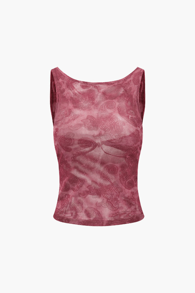 Y2K Aesthetic Paisley Print Mesh Tank - Grunge Coquette Fashion Statement Y2K Aesthetic Paisley Print Mesh Tank - Grunge Coquette Fashion Statement