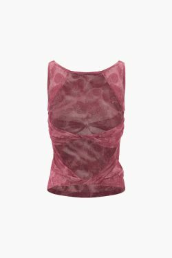 Y2K Aesthetic Paisley Print Mesh Tank - Grunge Coquette Fashion Statement