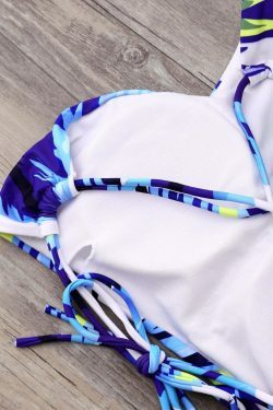 Y2K Aesthetic Palm High Neck Thong Bikini Set - Retro Coquette Style Swimsuit for Women