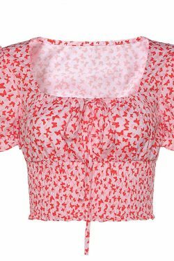 Y2K Aesthetic Pandora Ruched Tie-Up Crop Top - Coquette Style Grunge Fashion for Women