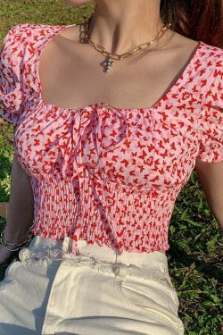 Y2K Aesthetic Pandora Ruched Tie-Up Crop Top - Coquette Style Grunge Fashion for Women