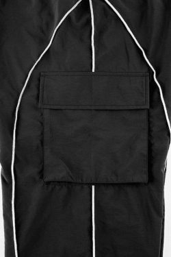 Y2K Aesthetic Parachute Cargo Pants with Piping Detail - Size Friendly Women's Fashion