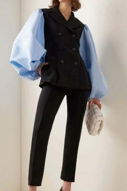 Y2K Aesthetic Patch Vest Suit with Blouse and Pant - Coquette Grunge Fashion for Women