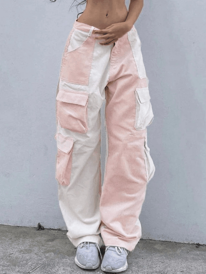 Y2K Aesthetic Patchwork Corduroy Cargo Pants for Women - Coquette Style Grunge Fashion with a Twist