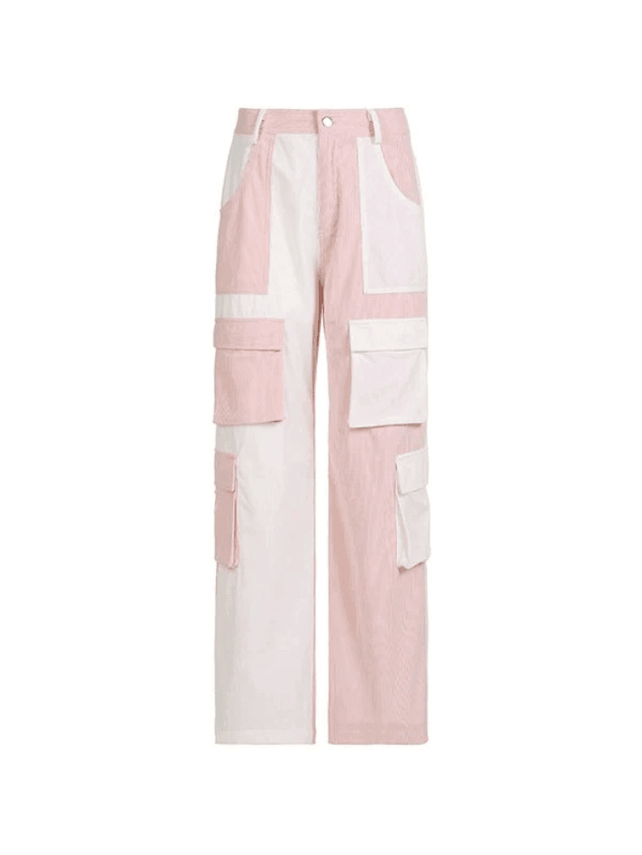 Y2K Aesthetic Patchwork Corduroy Cargo Pants for Women - Coquette Style Grunge Fashion with a Twist