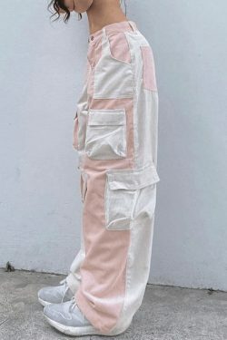 Y2K Aesthetic Patchwork Corduroy Cargo Pants for Women - Coquette Style Grunge Fashion with a Twist