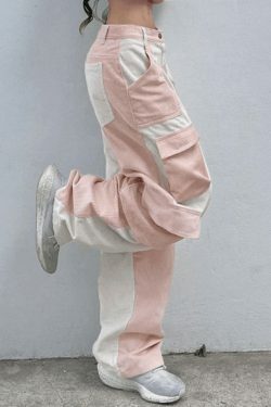 Y2K Aesthetic Patchwork Corduroy Cargo Pants for Women - Coquette Style Grunge Fashion with a Twist