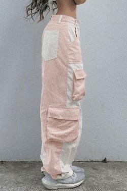 Y2K Aesthetic Patchwork Corduroy Cargo Pants for Women - Coquette Style Grunge Fashion with a Twist