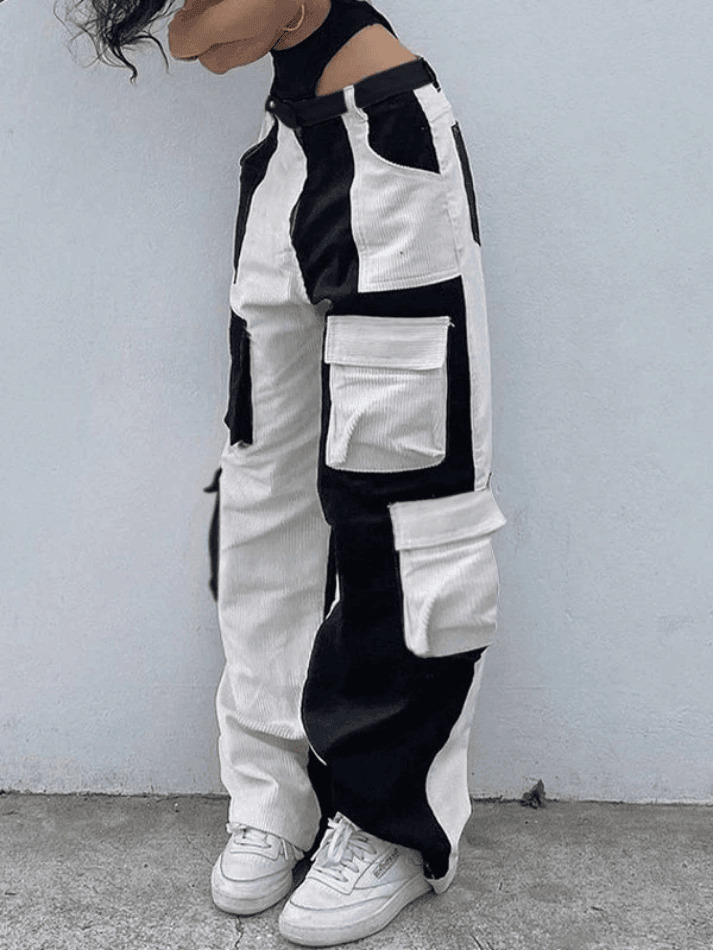 Y2K Aesthetic Patchwork Corduroy Cargo Pants for Women - Coquette Style Grunge Fashion with a Twist