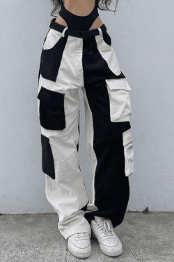 Y2K Aesthetic Patchwork Corduroy Cargo Pants for Women - Coquette Style Grunge Fashion with a Twist
