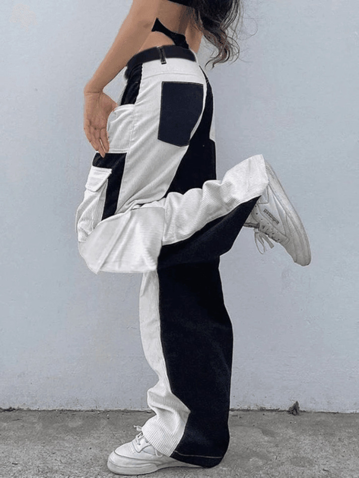 Y2K Aesthetic Patchwork Corduroy Cargo Pants for Women - Coquette Style Grunge Fashion with a Twist