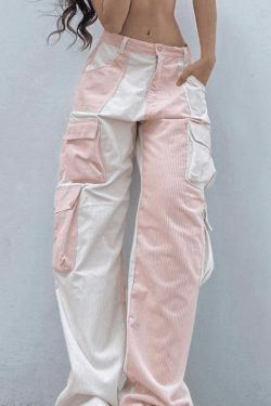 Y2K Aesthetic Patchwork Corduroy Cargo Pants for Women - Coquette Style Grunge Fashion with a Twist