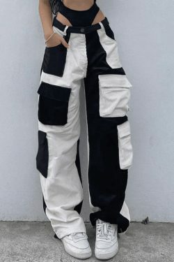 Y2K Aesthetic Patchwork Corduroy Cargo Pants for Women - Coquette Style Grunge Fashion with a Twist