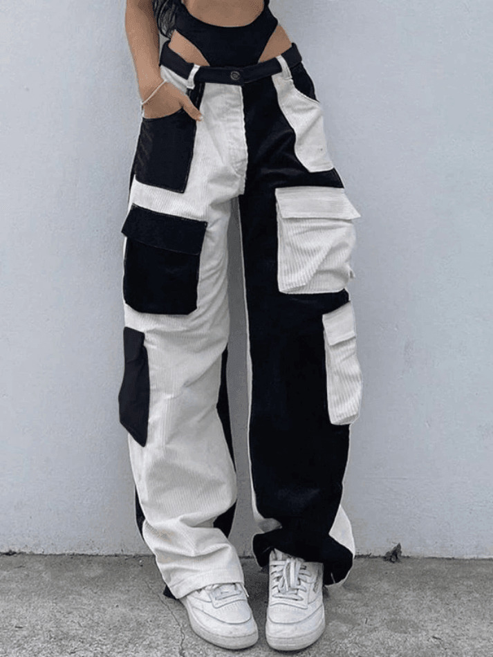 Y2K Aesthetic Patchwork Corduroy Cargo Pants for Women - Coquette Style Grunge Fashion with a Twist