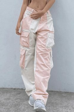 Y2K Aesthetic Patchwork Corduroy Cargo Pants for Women - Coquette Style Grunge Fashion with a Twist