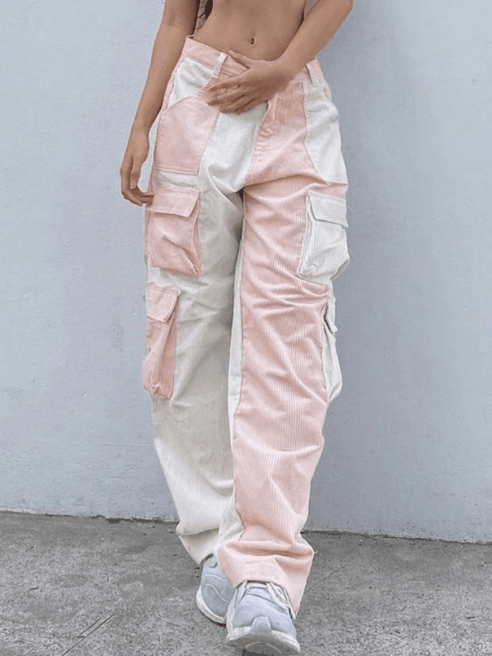 Y2K Aesthetic Patchwork Corduroy Cargo Pants for Women - Coquette Style Grunge Fashion with a Twist