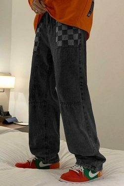 Y2K Aesthetic Patchwork Jeans - Coquette Style Grunge Fashion