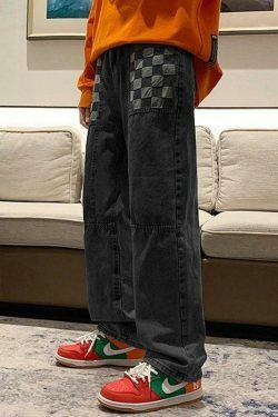 Y2K Aesthetic Patchwork Jeans - Coquette Style Grunge Fashion